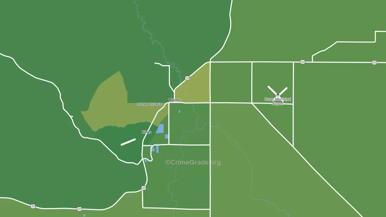 Burns, OR Map of Vehicle Theft Rates