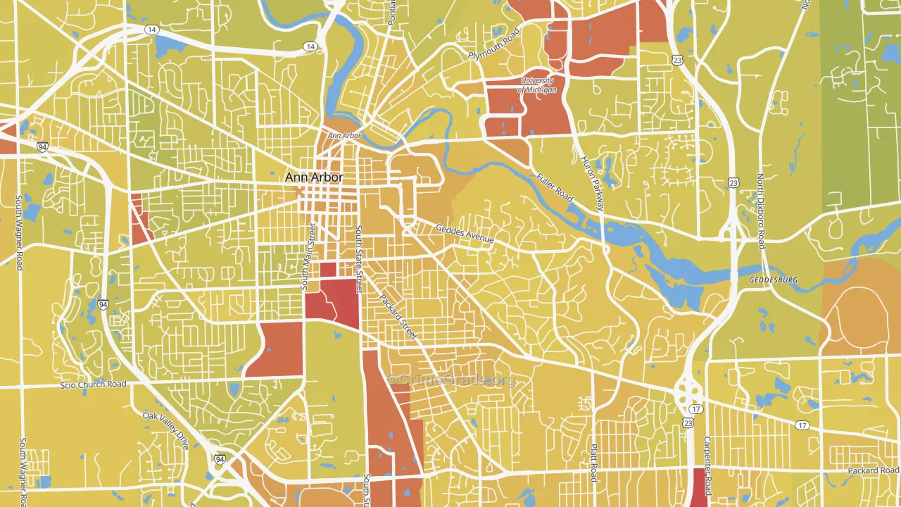 Burns Park, Ann Arbor, MI Map of Vehicle Theft Rates