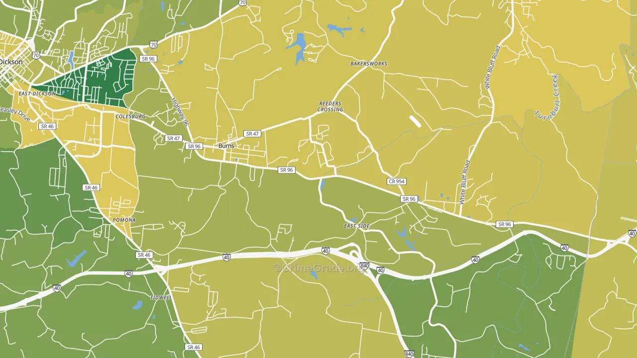 Burns, TN Map of Vehicle Theft Rates