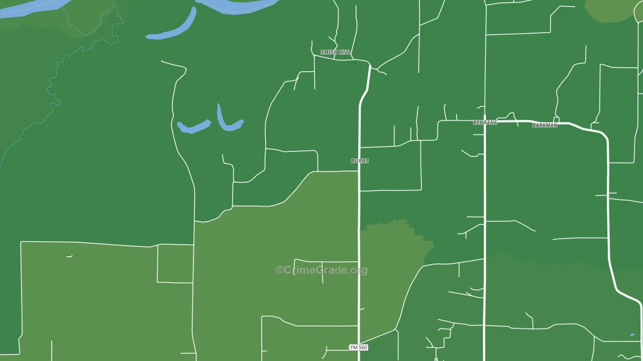 Burns, TX Map of Vehicle Theft Rates