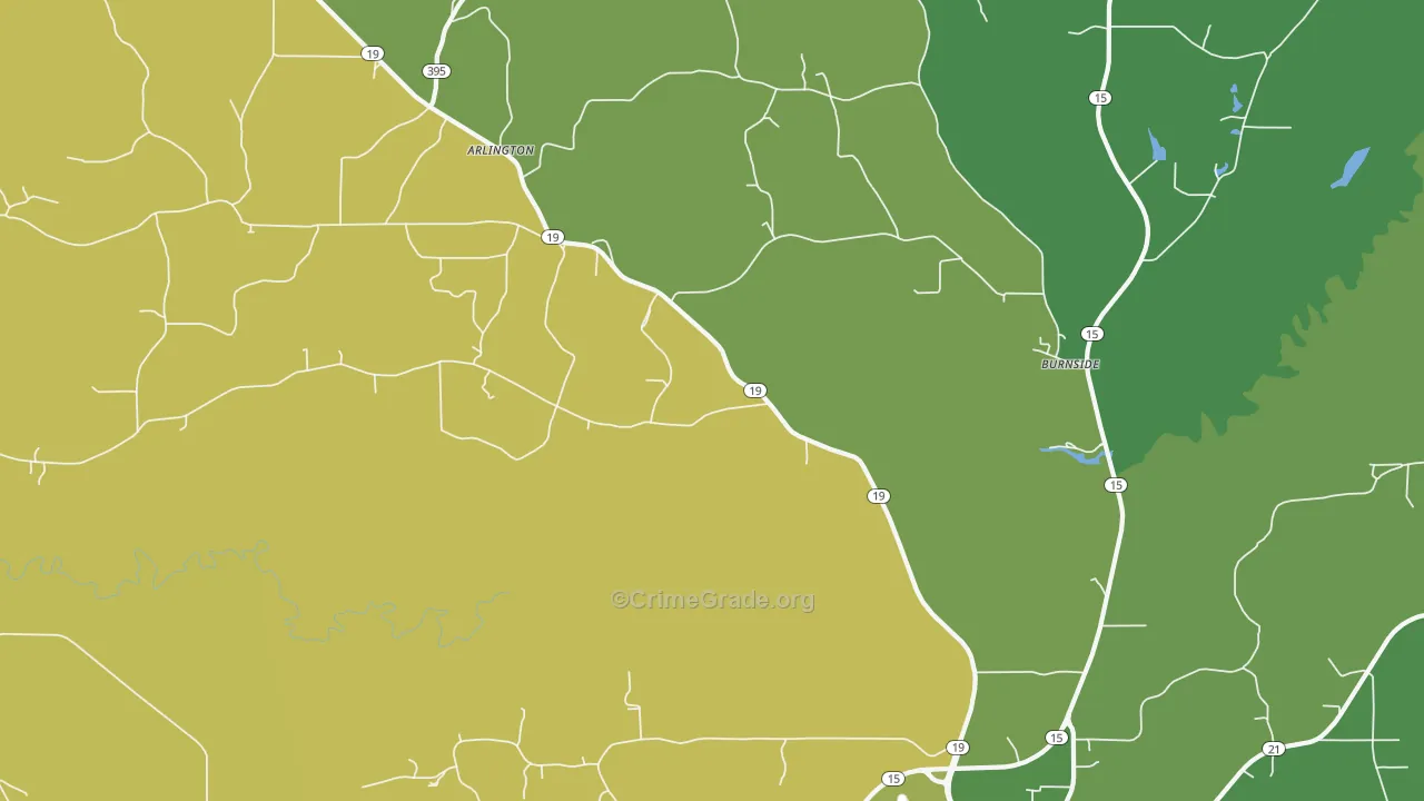 Burnside, MS Map of Vehicle Theft Rates