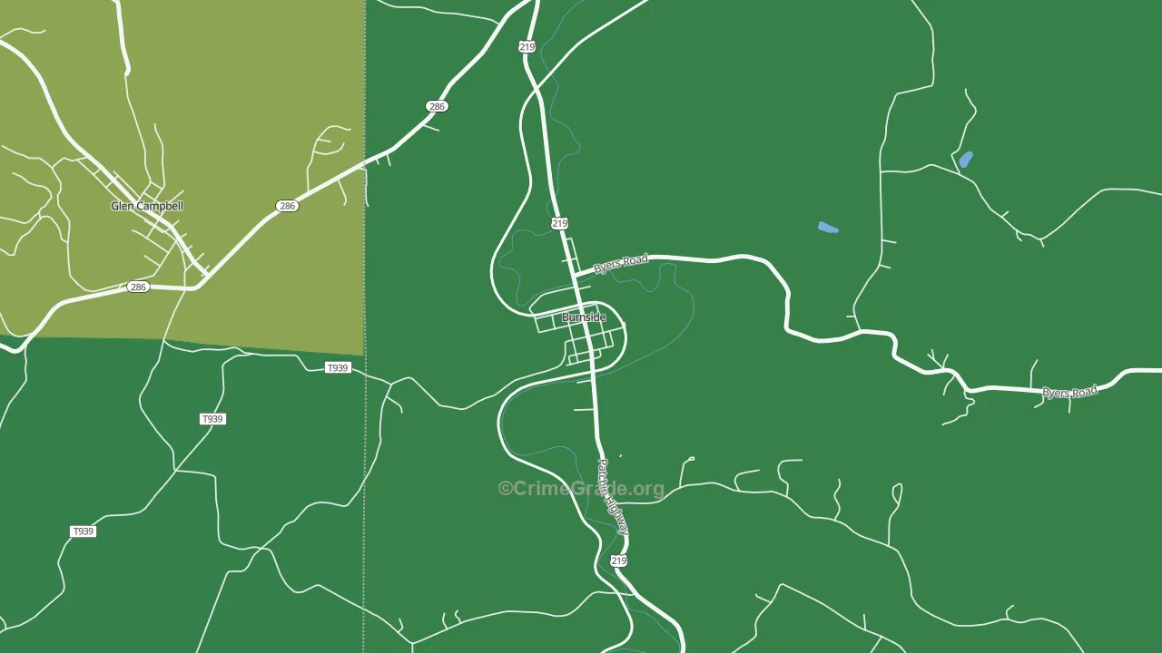 Burnside, PA Map of Vehicle Theft Rates