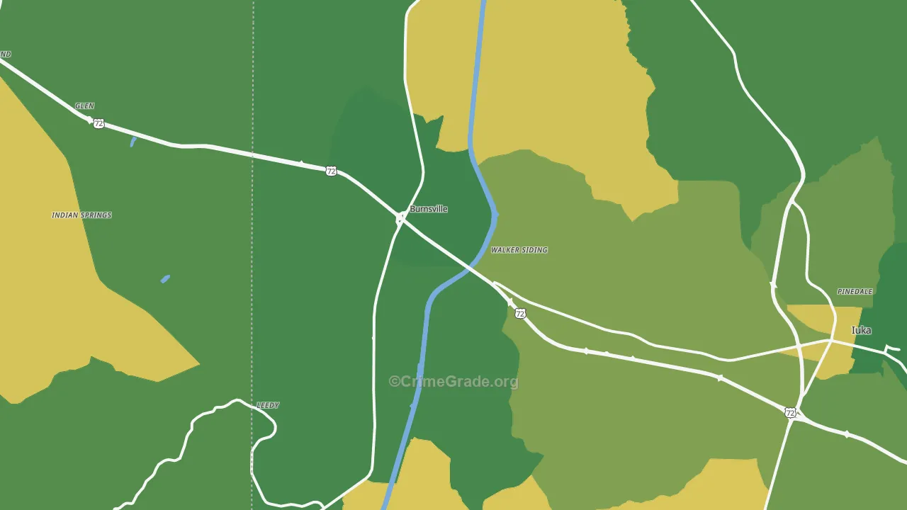Burnsville, MS Map of Vehicle Theft Rates