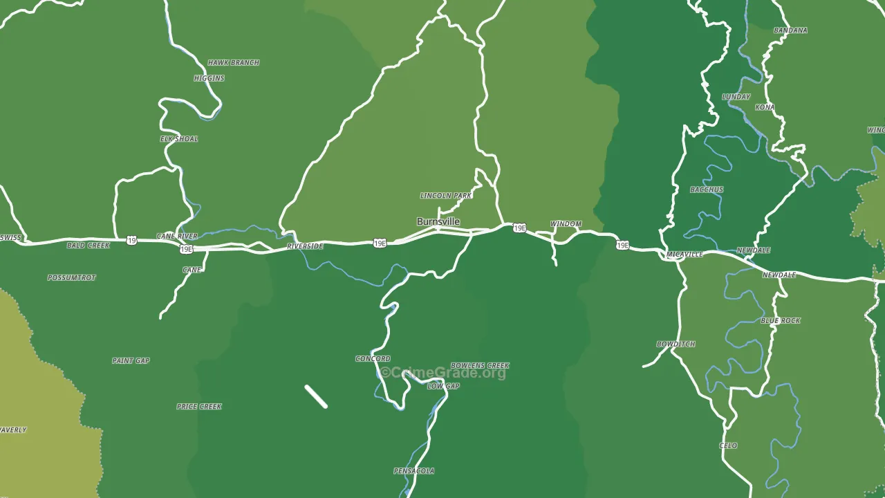 Burnsville, NC Map of Vehicle Theft Rates