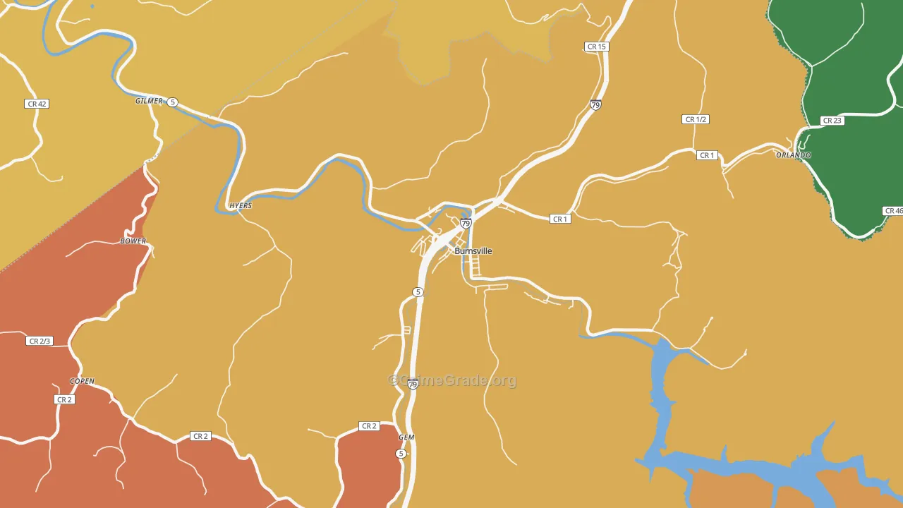 Burnsville, WV Map of Vehicle Theft Rates
