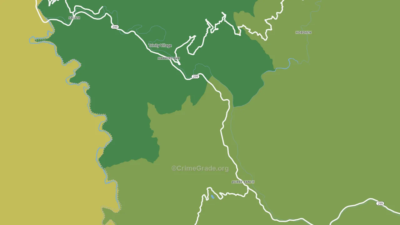 Burnt Ranch, CA Map of Vehicle Theft Rates