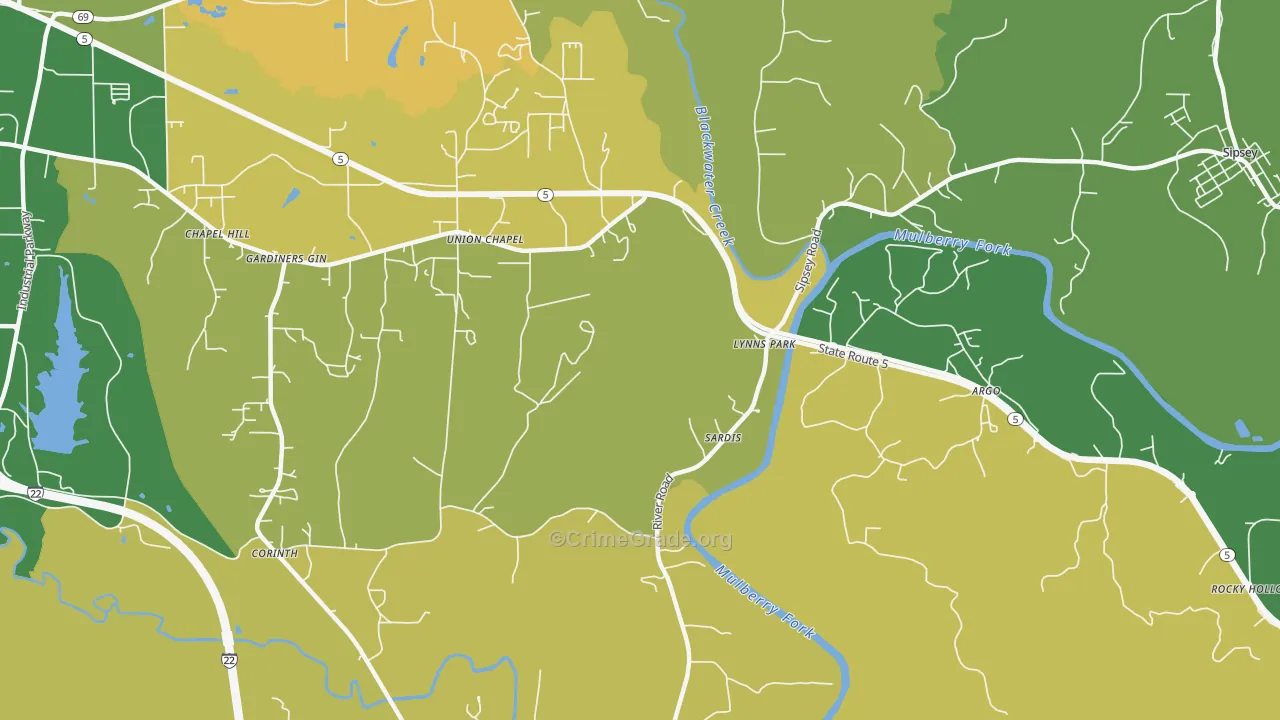 Burnwell, AL Map of Vehicle Theft Rates