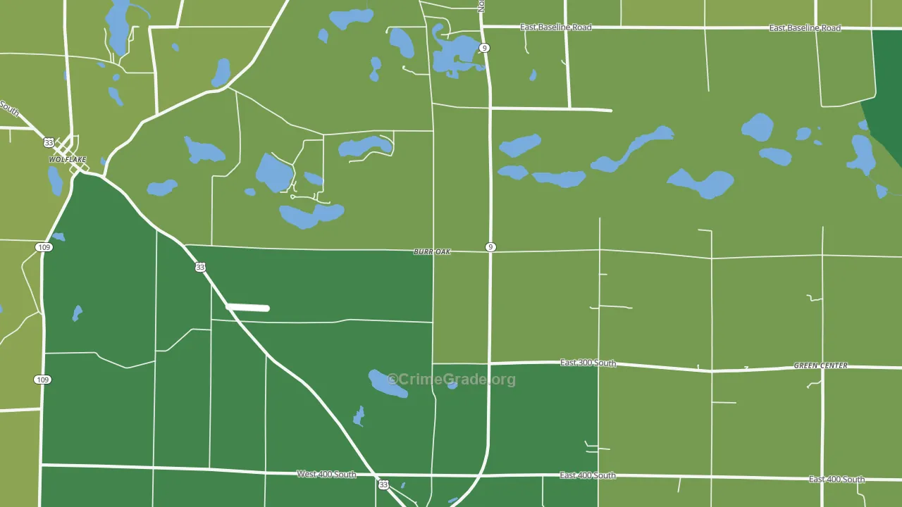 Burr Oak, IN Map of Vehicle Theft Rates