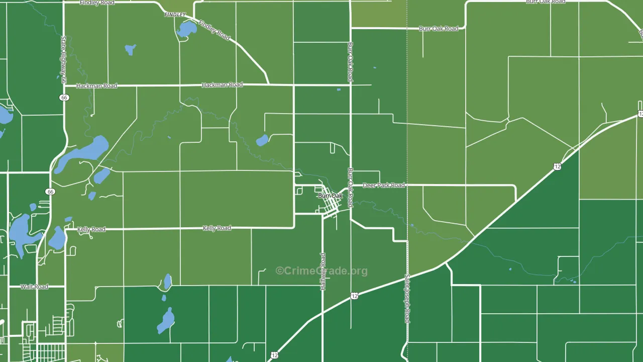Burr Oak, MI Map of Vehicle Theft Rates