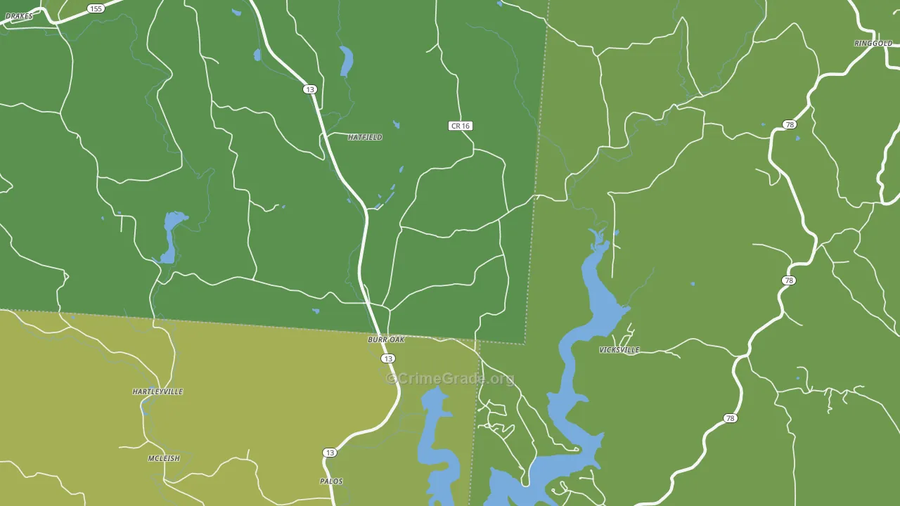 Burr Oak, OH Map of Vehicle Theft Rates