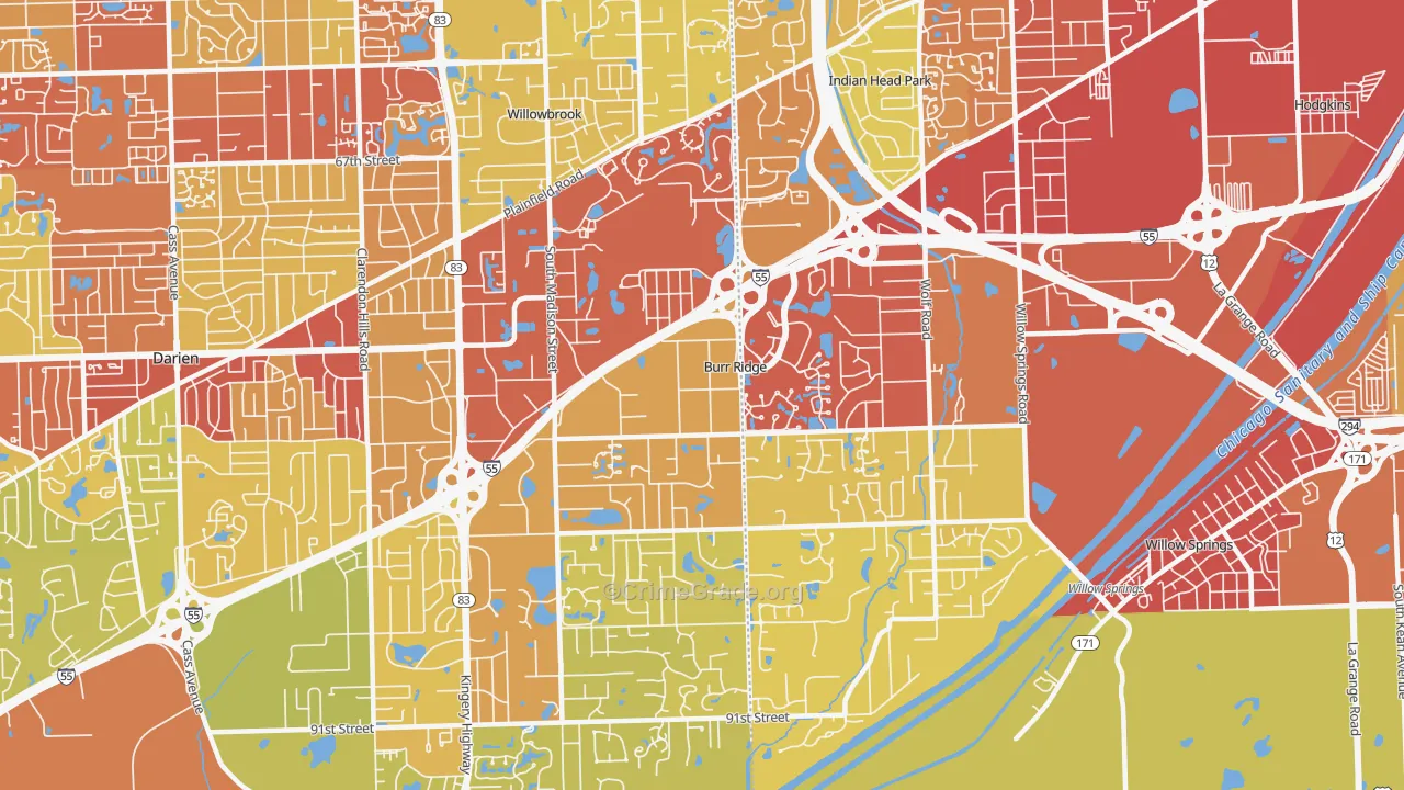 Burr Ridge, IL Map of Vehicle Theft Rates