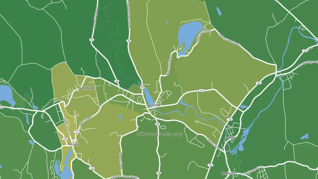 Burrillville, RI Map of Vehicle Theft Rates