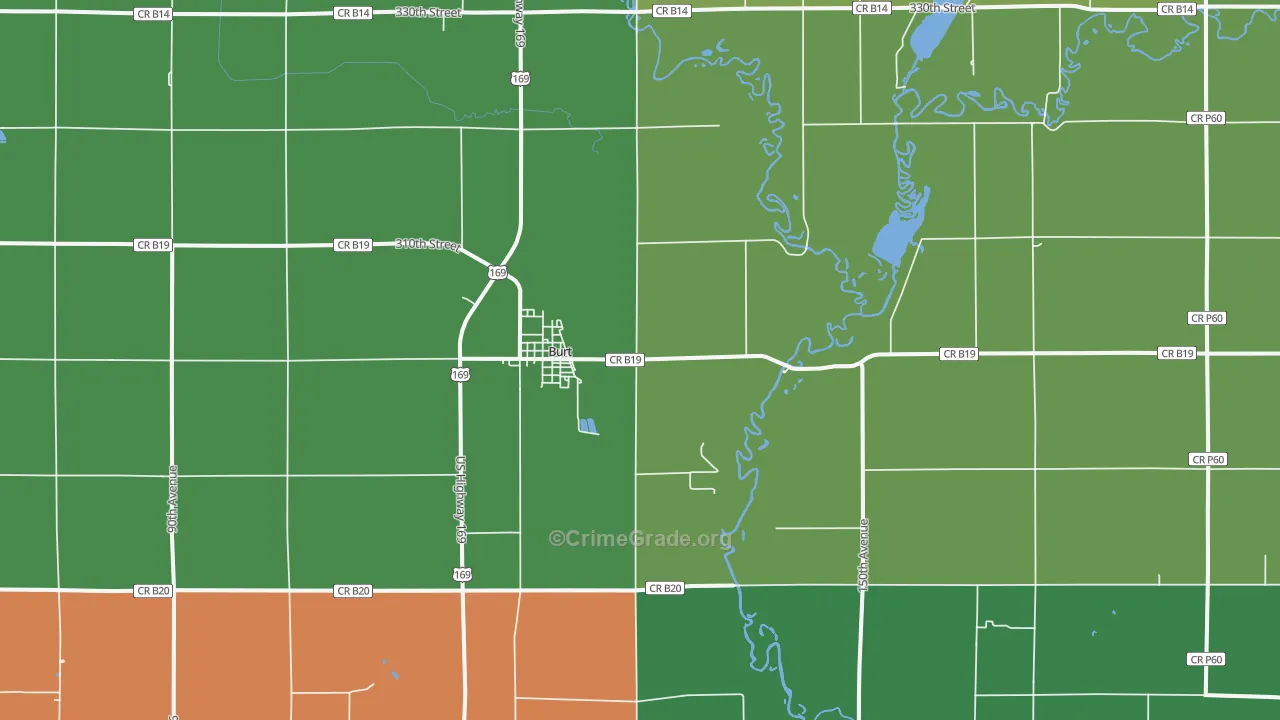 Burt, IA Map of Vehicle Theft Rates