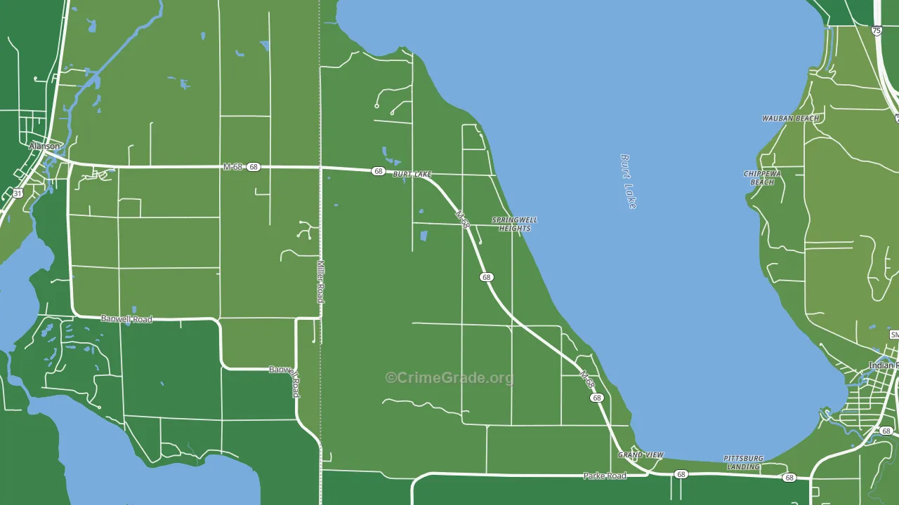 Burt Lake, MI Map of Vehicle Theft Rates