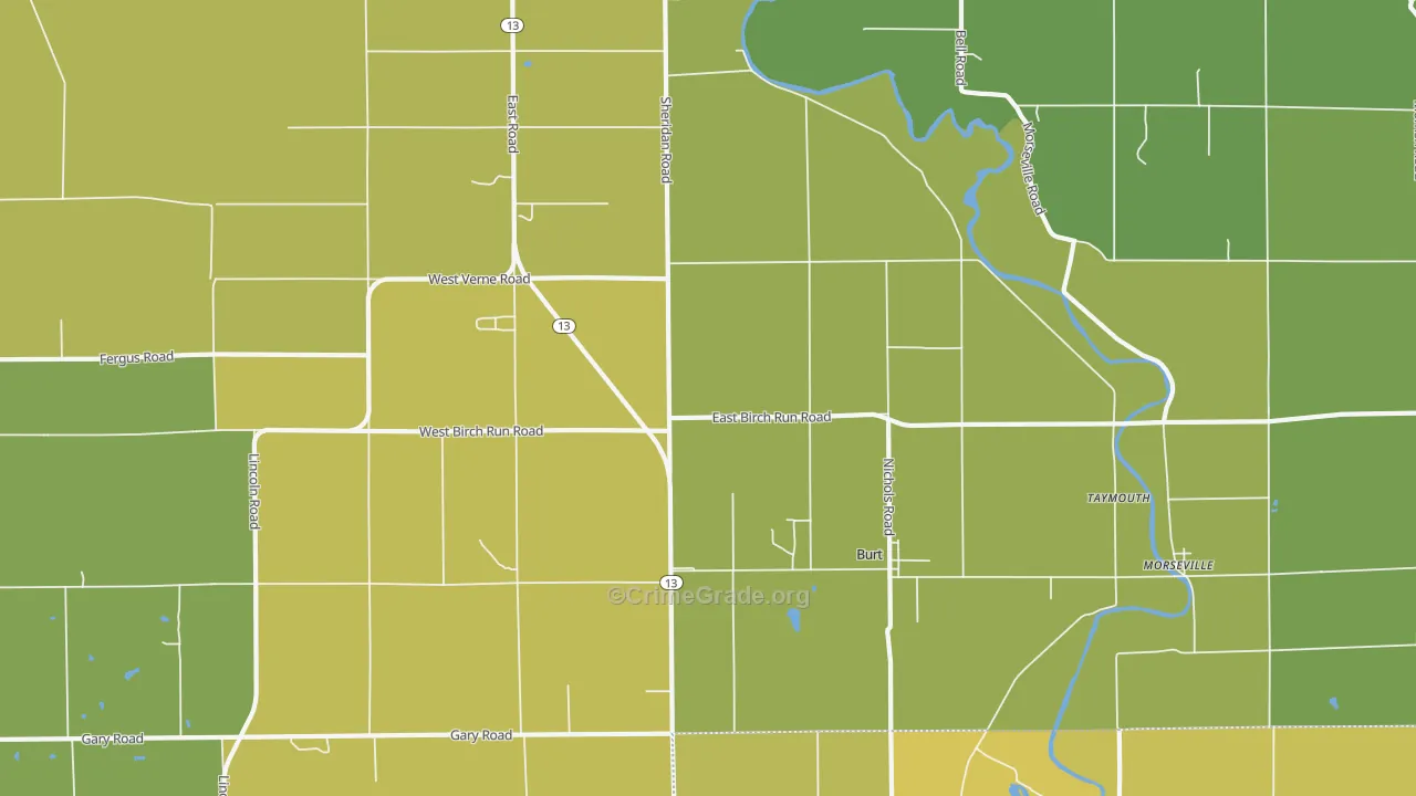 Burt, MI Map of Vehicle Theft Rates