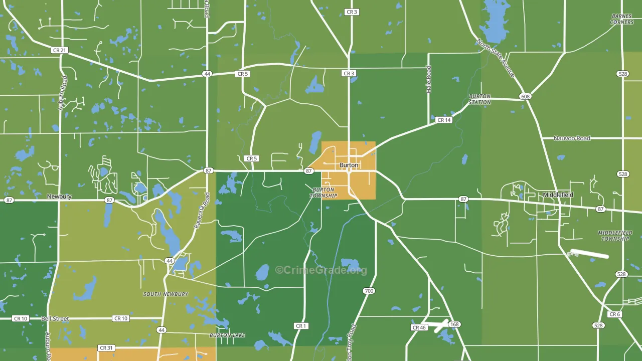 Burton, OH Map of Vehicle Theft Rates