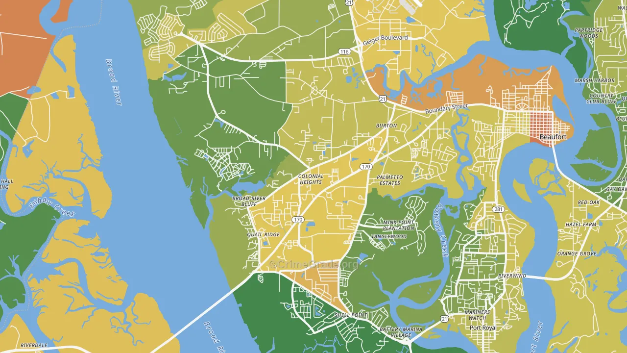 Burton, SC Map of Vehicle Theft Rates