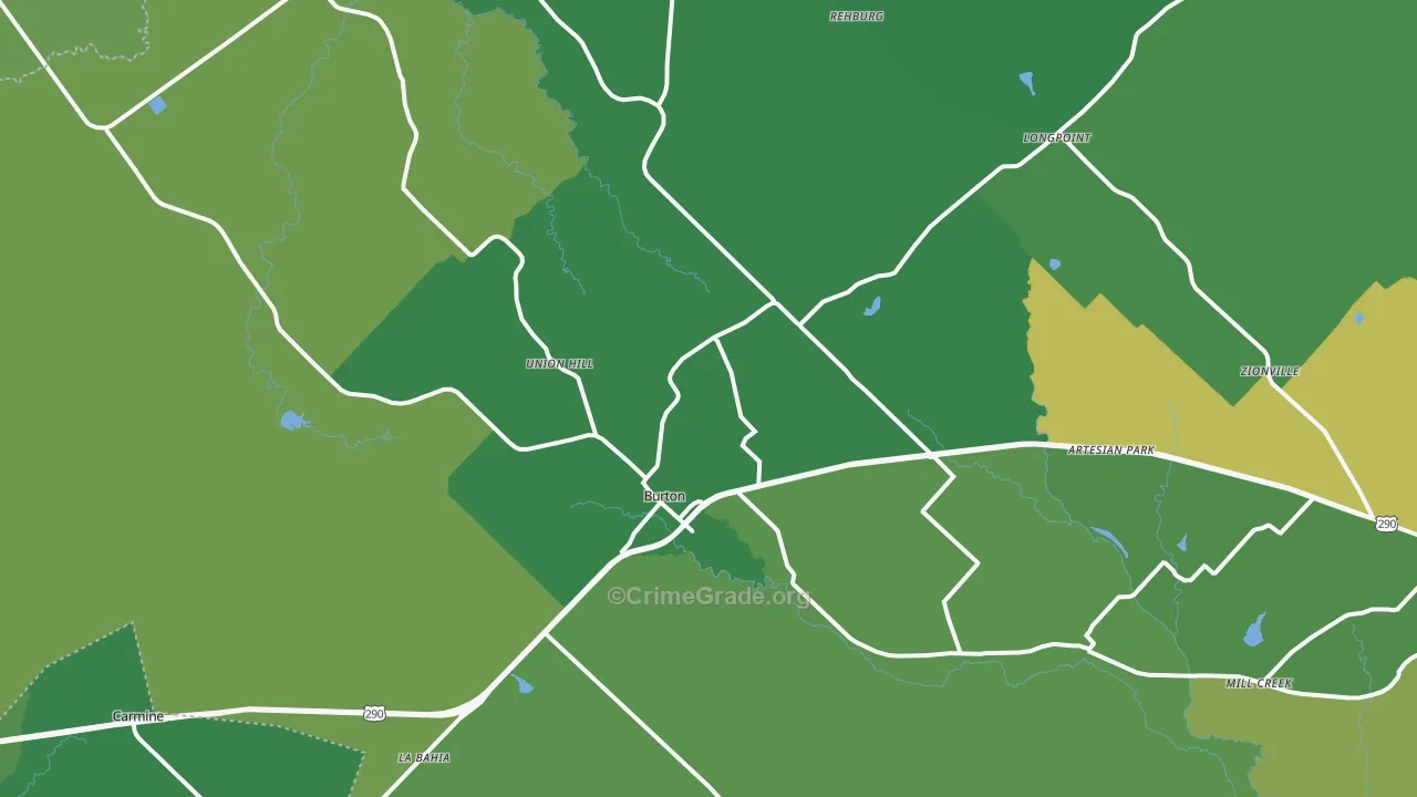 Burton, TX Map of Vehicle Theft Rates
