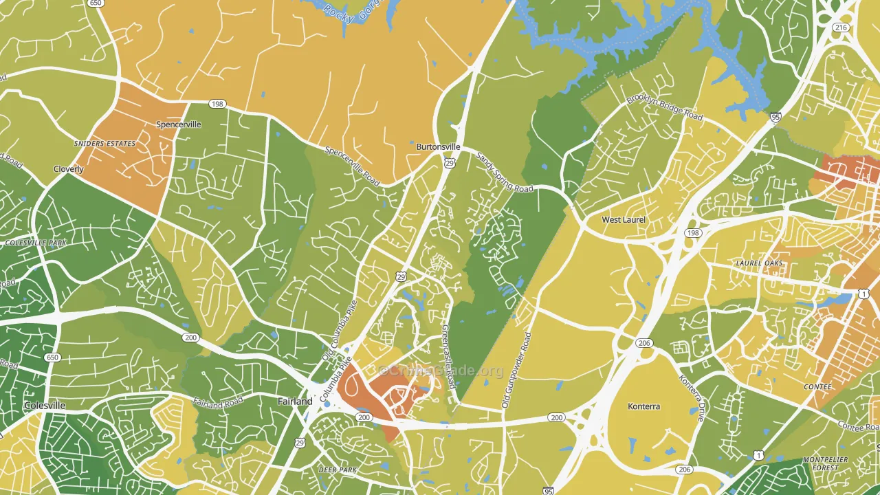 Burtonsville, MD Map of Vehicle Theft Rates