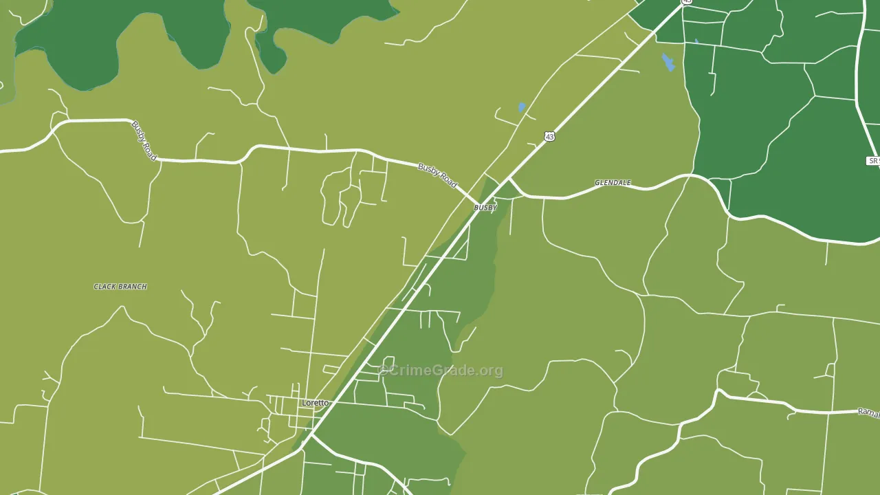 Busby, TN Map of Vehicle Theft Rates