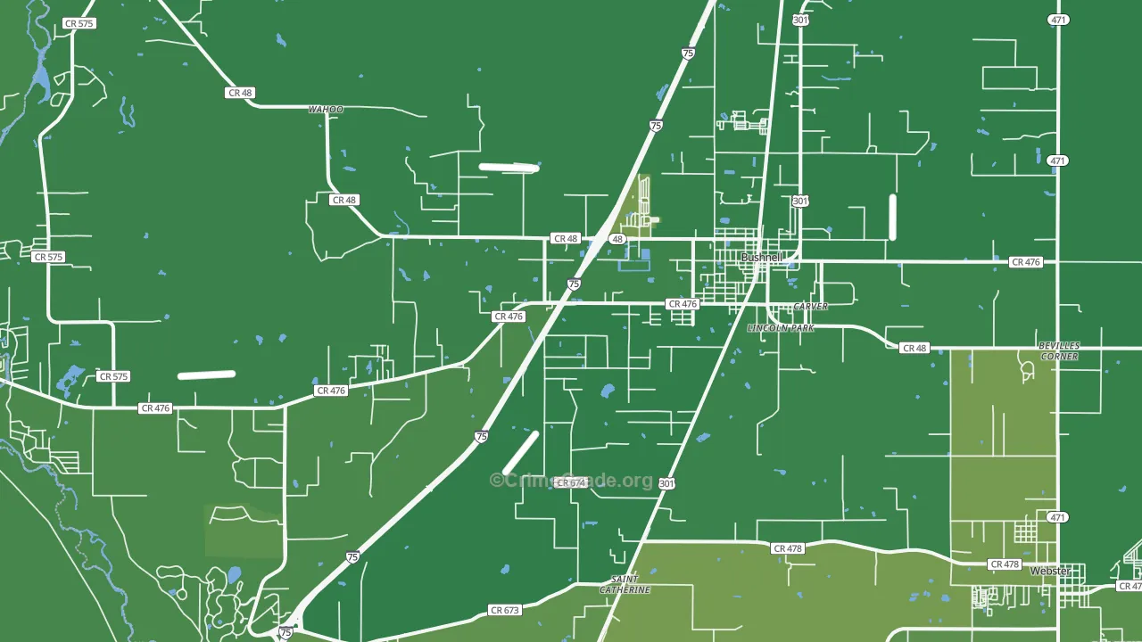Bushnell, FL Map of Vehicle Theft Rates
