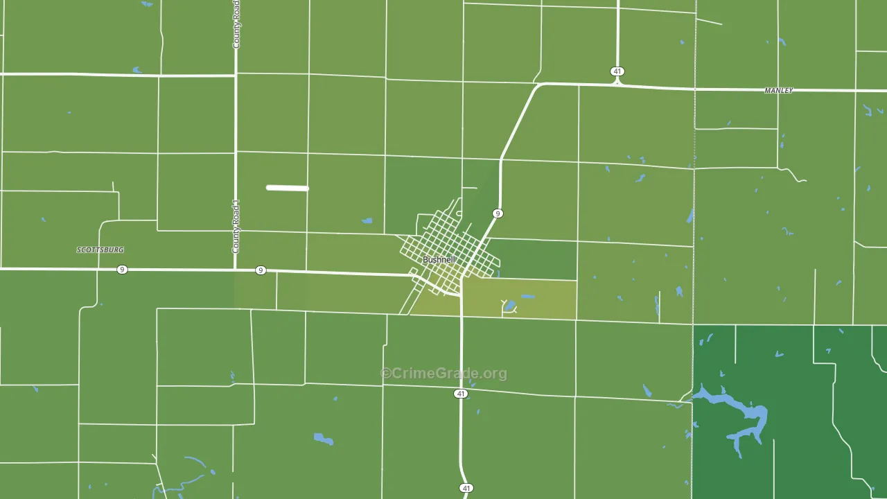 Bushnell, IL Map of Vehicle Theft Rates