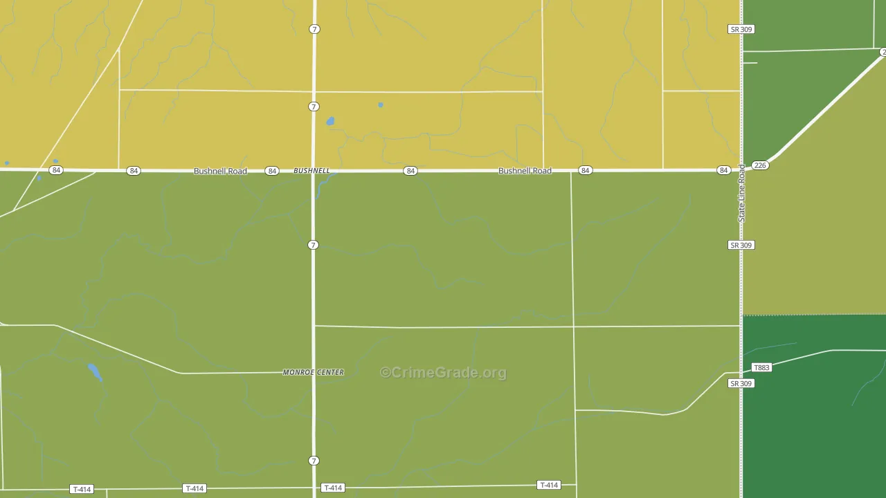 Bushnell, OH Map of Vehicle Theft Rates