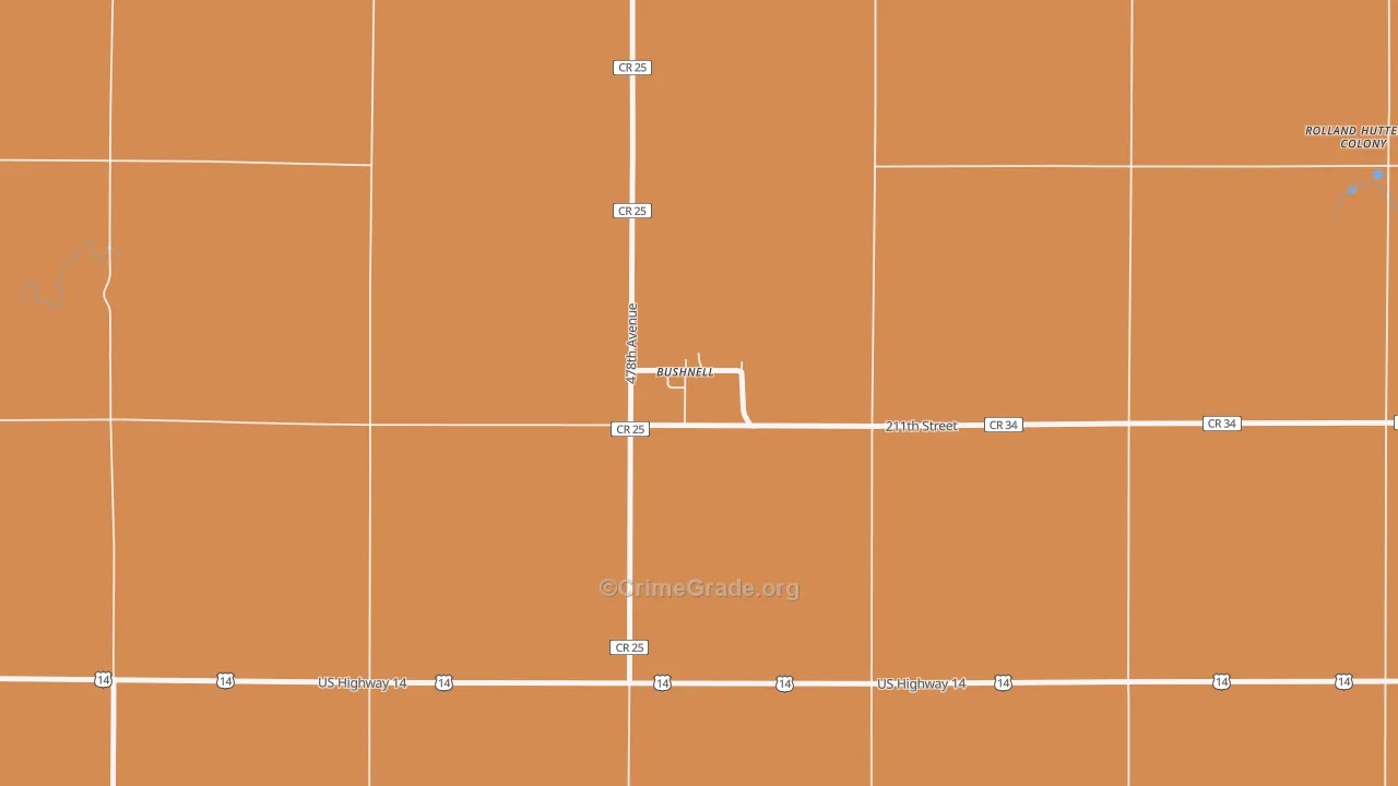 Bushnell, SD Map of Vehicle Theft Rates