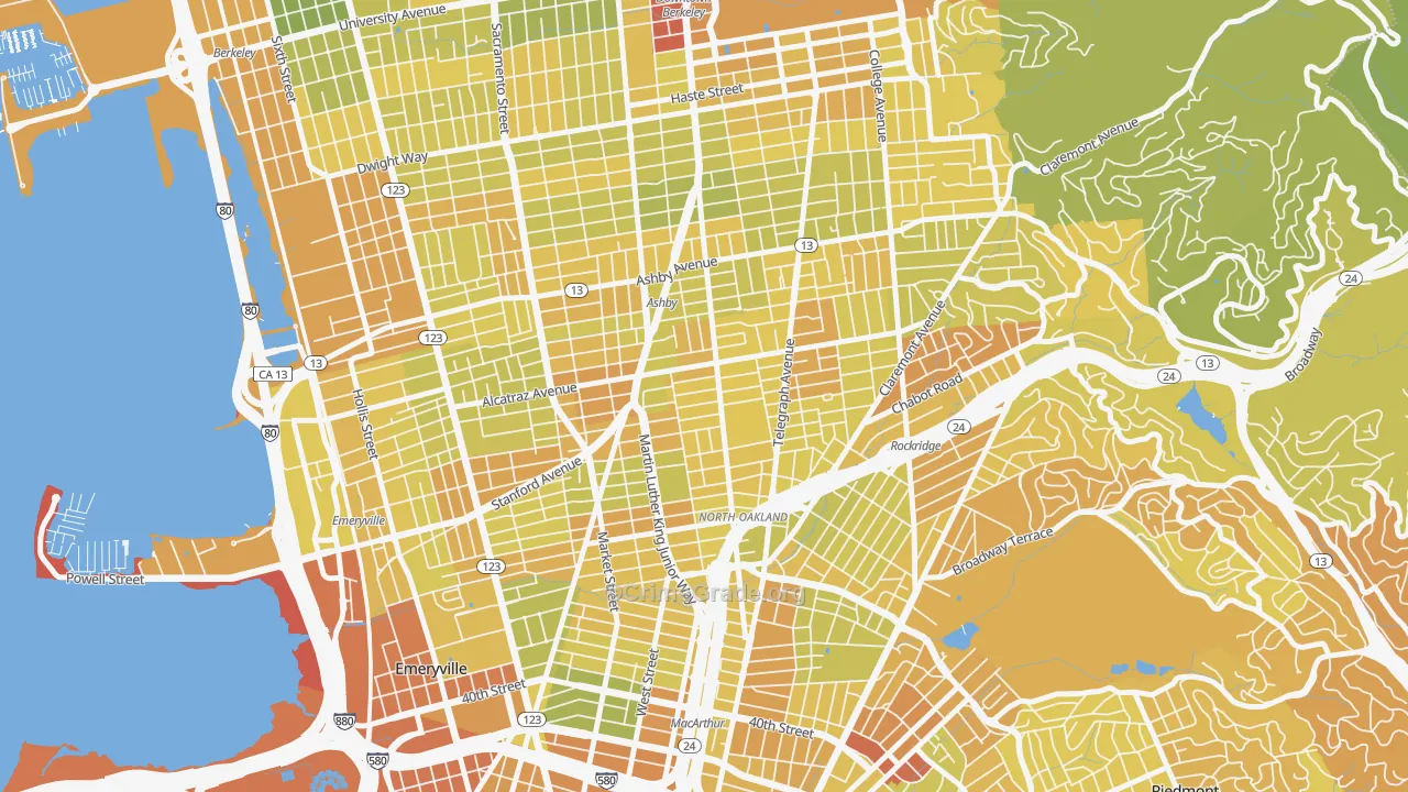 Bushrod, Oakland, CA Map of Vehicle Theft Rates