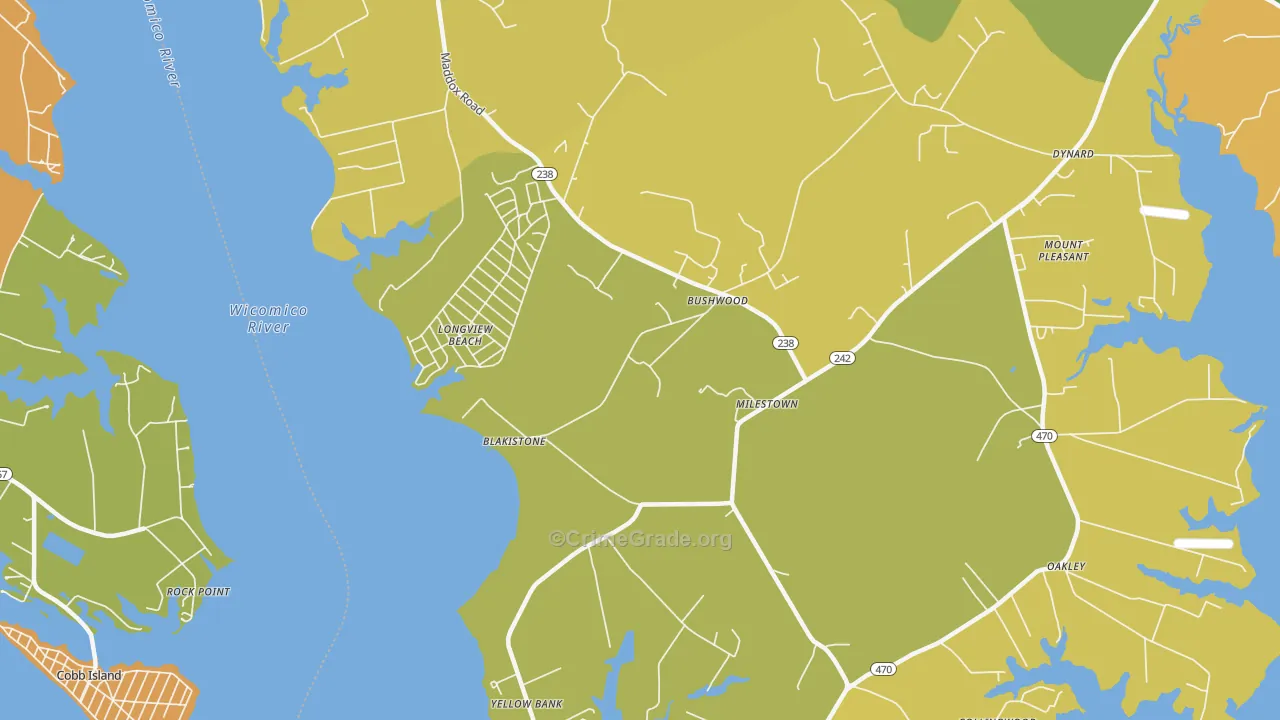 Bushwood, MD Map of Vehicle Theft Rates