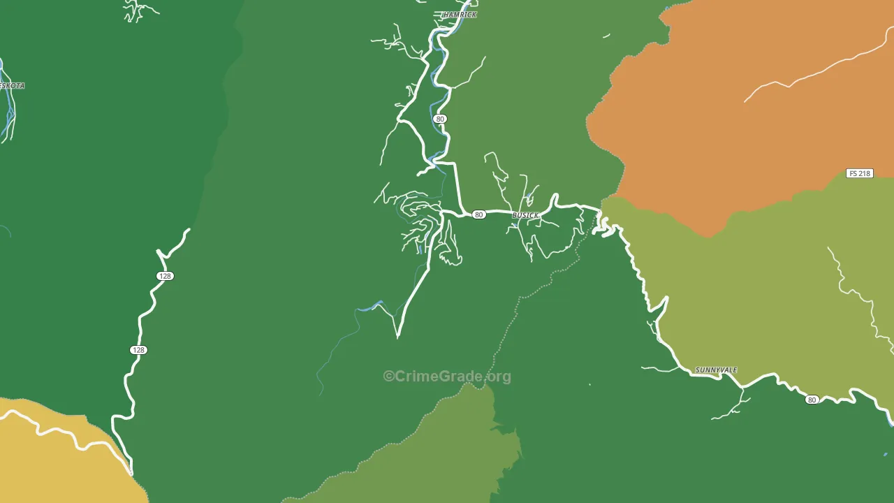 Busick, NC Map of Vehicle Theft Rates