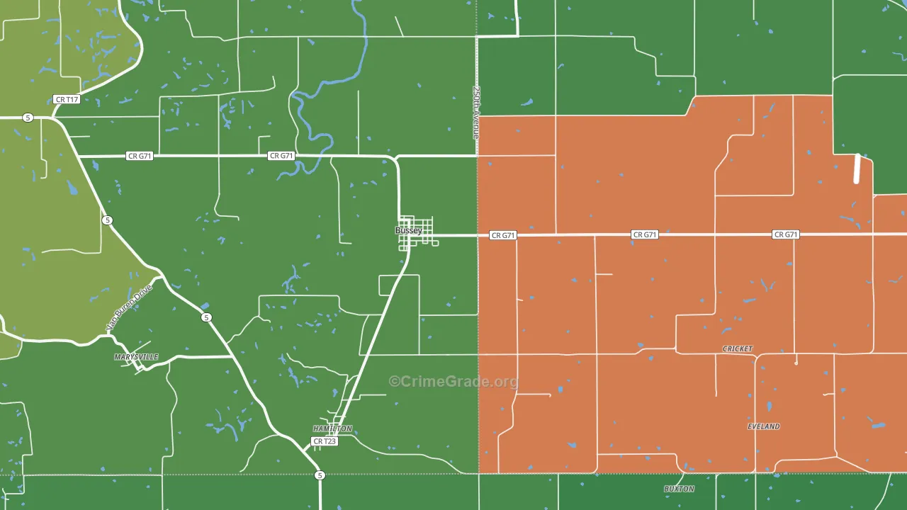 Bussey, IA Map of Vehicle Theft Rates
