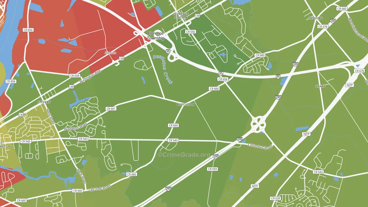 Bustleton, NJ Map of Vehicle Theft Rates