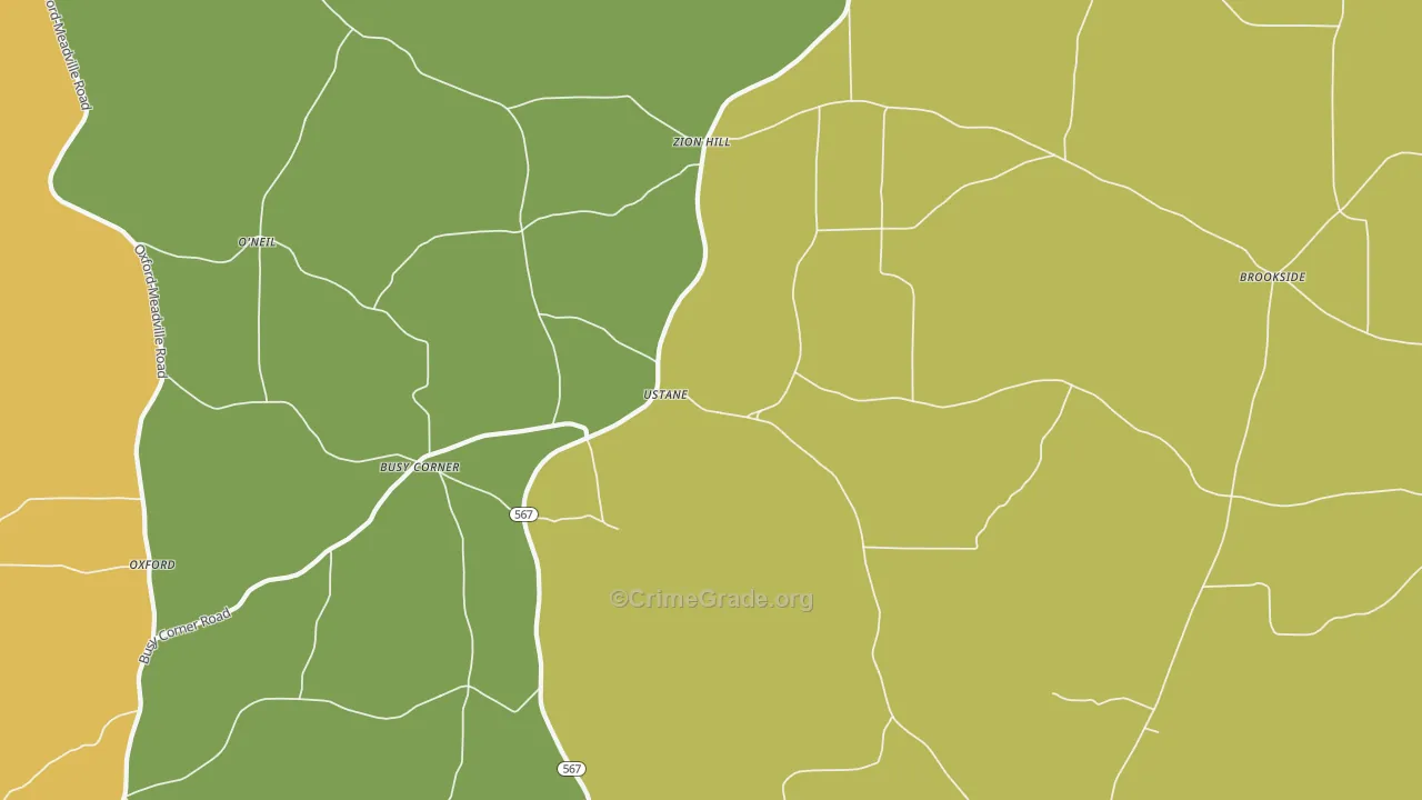 Busy Corner, MS Map of Vehicle Theft Rates