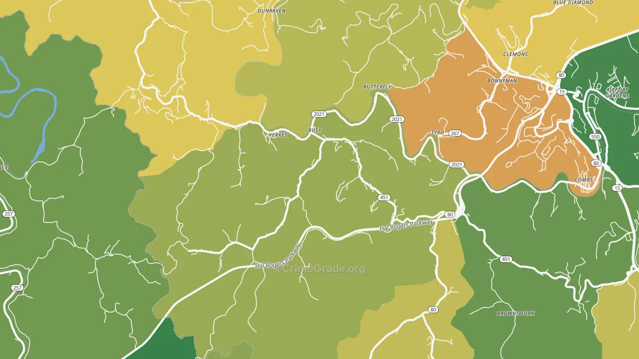 Busy, KY Map of Vehicle Theft Rates