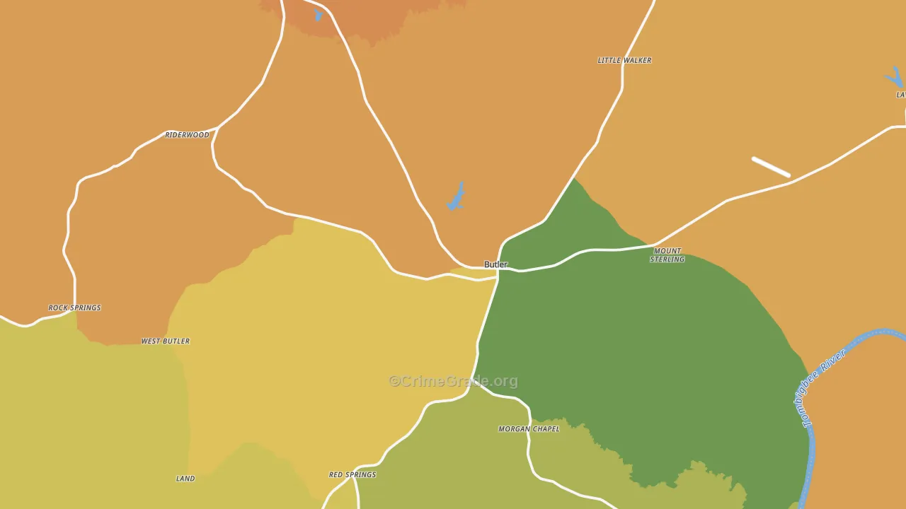 Butler, AL Map of Vehicle Theft Rates