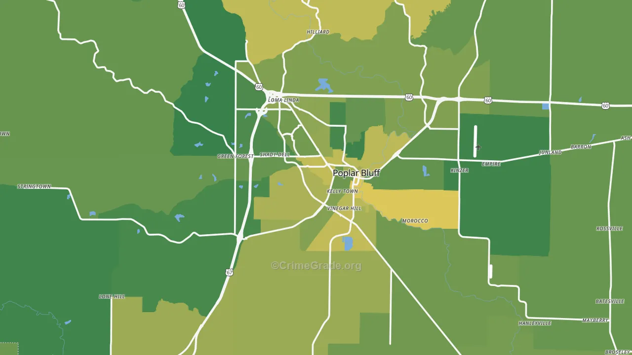 Butler County, MO Map of Vehicle Theft Rates