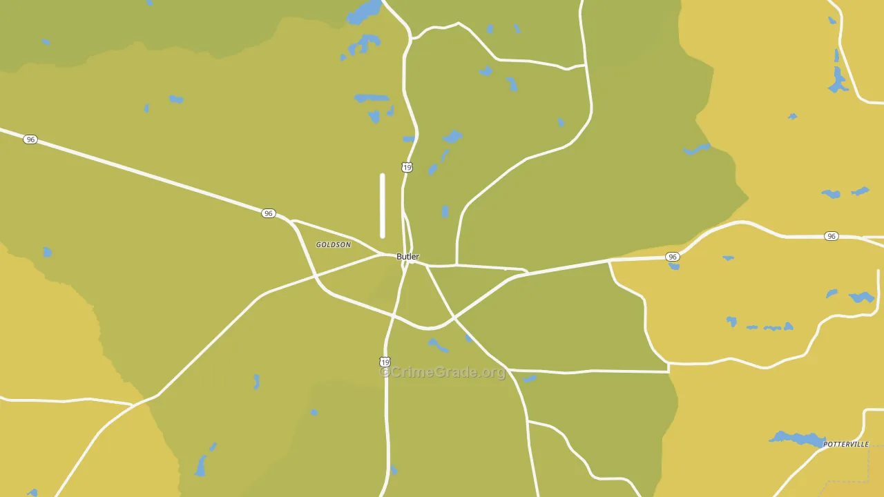 Butler, GA Map of Vehicle Theft Rates