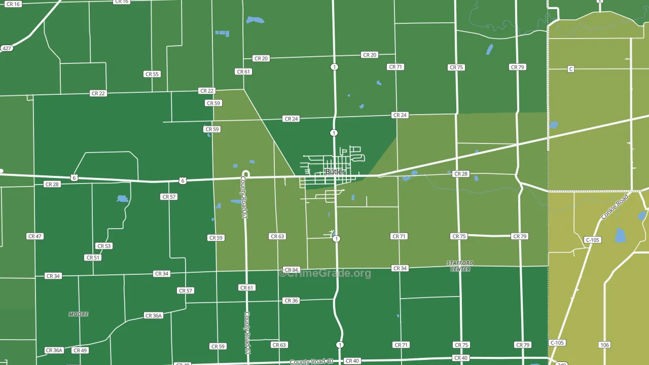 Butler, IN Map of Vehicle Theft Rates