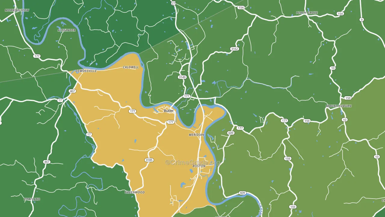 Butler, KY Map of Vehicle Theft Rates