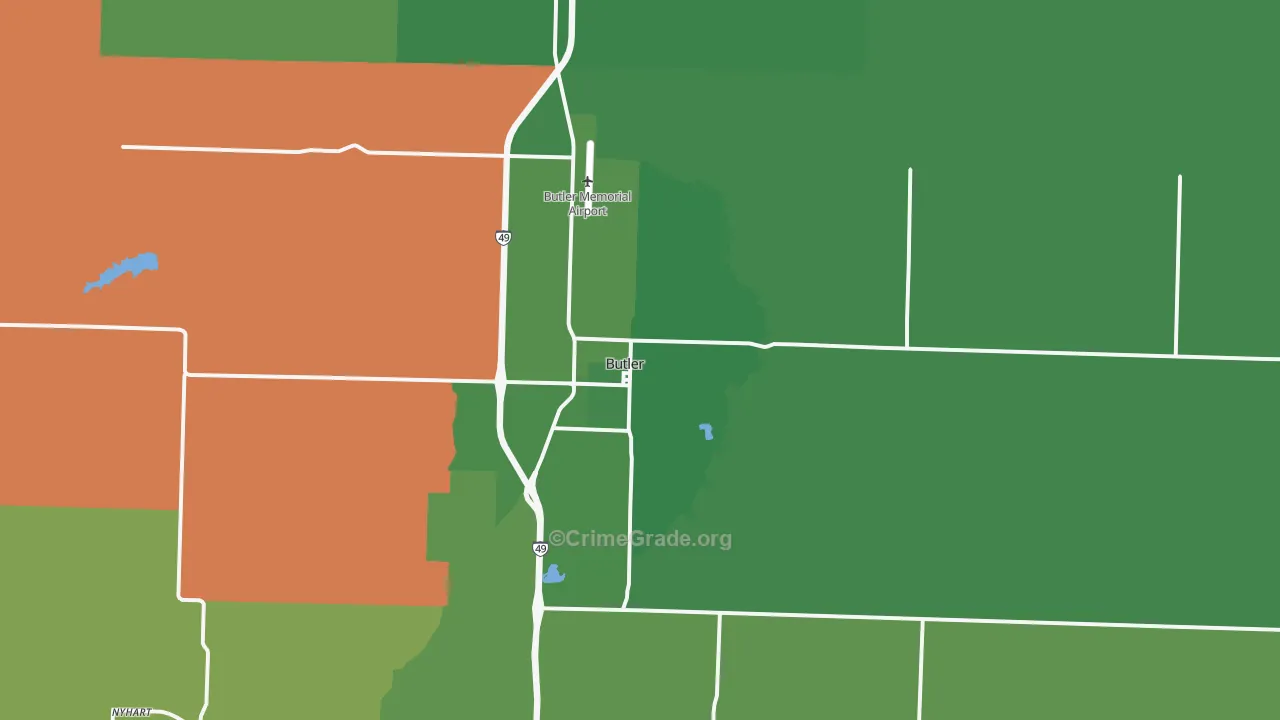 Butler, MO Map of Vehicle Theft Rates