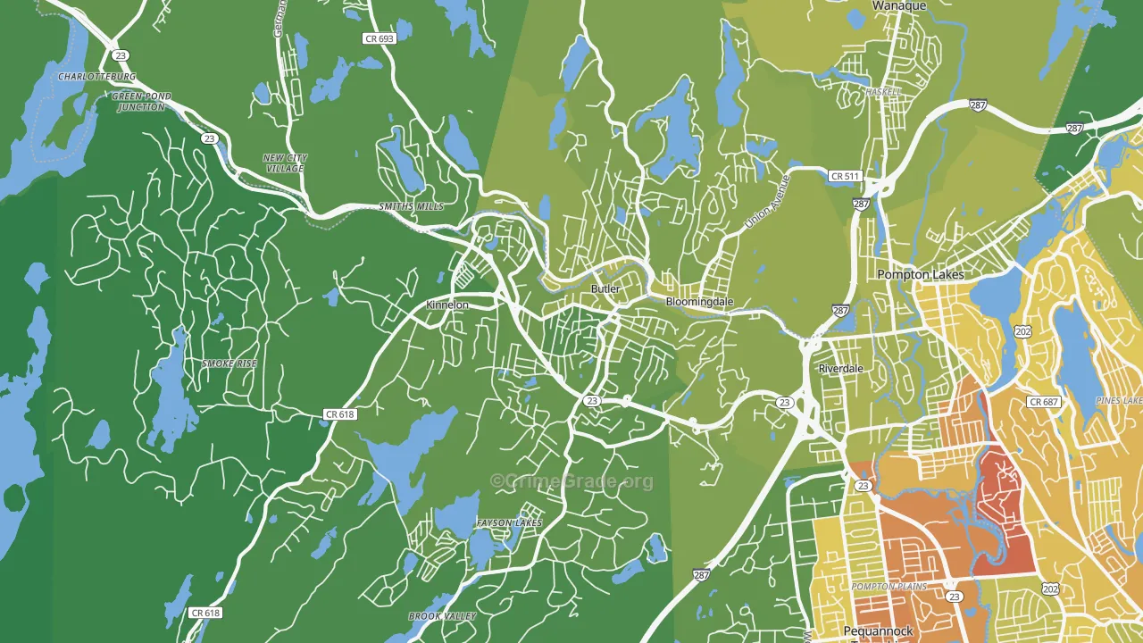 Butler, NJ Map of Vehicle Theft Rates