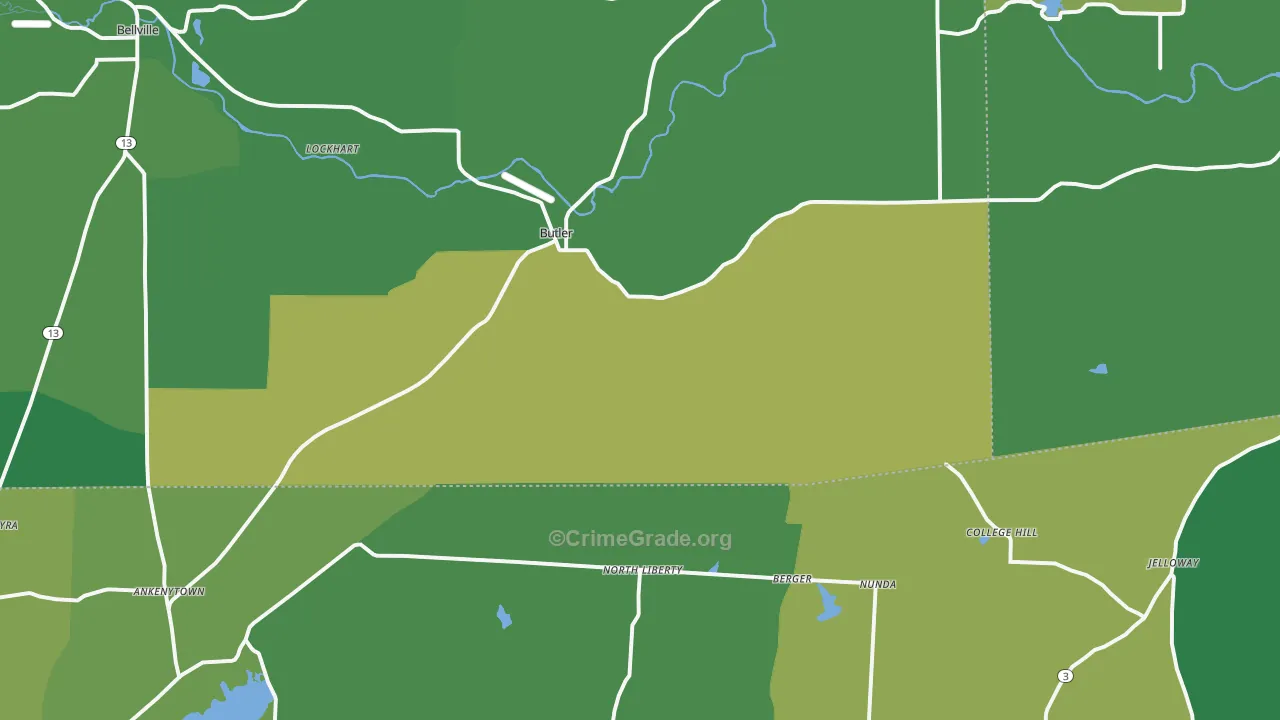 Butler, OH Map of Vehicle Theft Rates