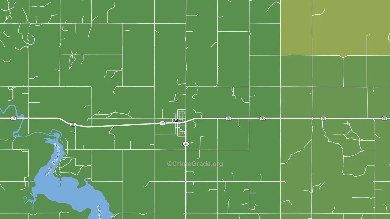 Butler, OK Map of Vehicle Theft Rates