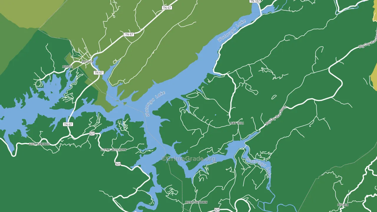 Butler, TN Map of Vehicle Theft Rates