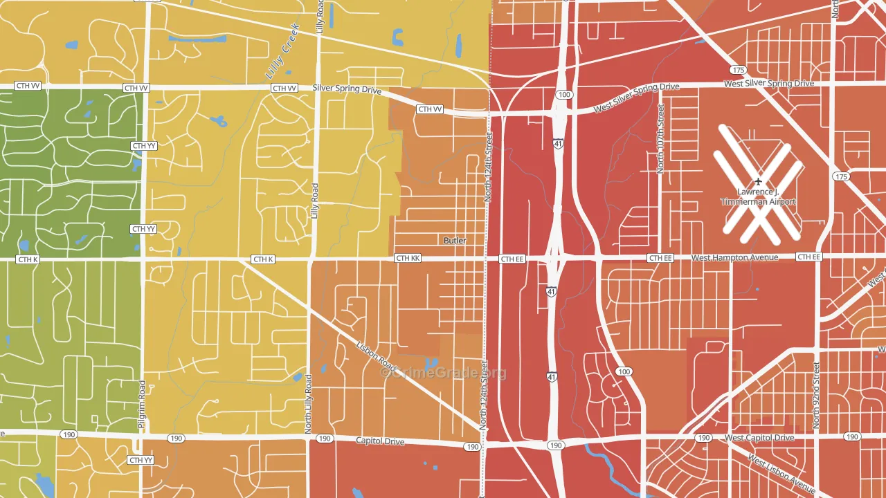 Butler, WI Map of Vehicle Theft Rates