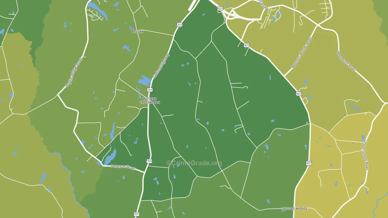Butlers Crossroads, NC Map of Vehicle Theft Rates