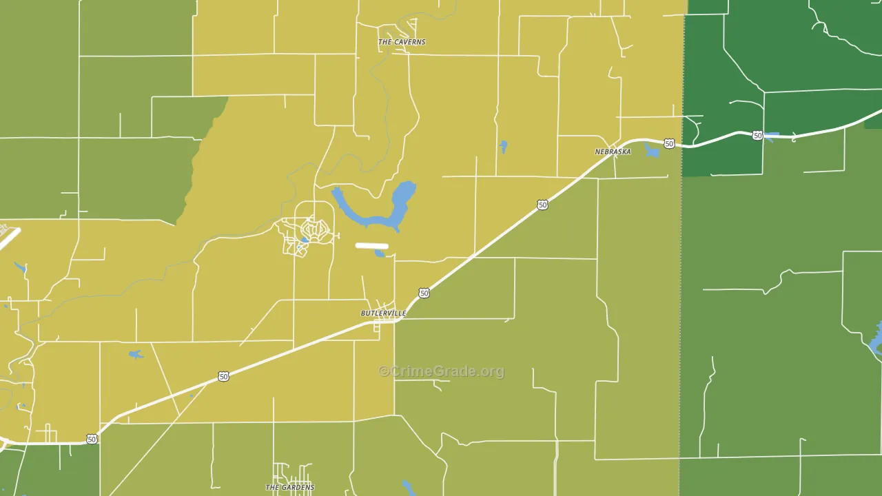 Butlerville, IN Map of Vehicle Theft Rates