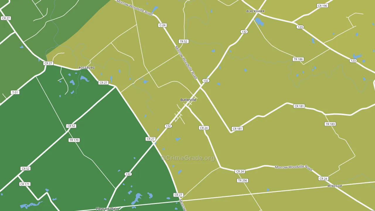 Butlerville, OH Map of Vehicle Theft Rates