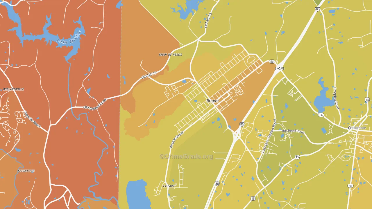 Butner, NC Map of Vehicle Theft Rates